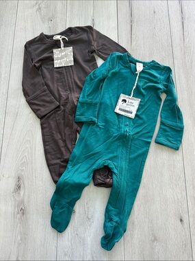 Kate Quinn 2 Long Sleeve 2 Way Zipper Footie Brown/Teal 6-9 Months NWT IN PKG